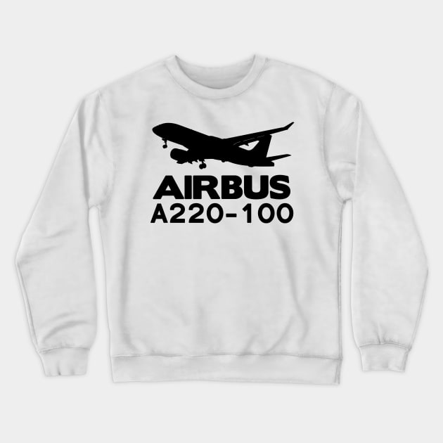 Airbus A220-100 Silhouette Print (Black) Crewneck Sweatshirt by TheArtofFlying